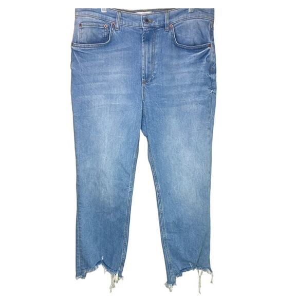 Zara Denim - ZARA Distressed High Rise Cropped Straight Leg Jeans Raw Hem 5 pockets 12 #2794
